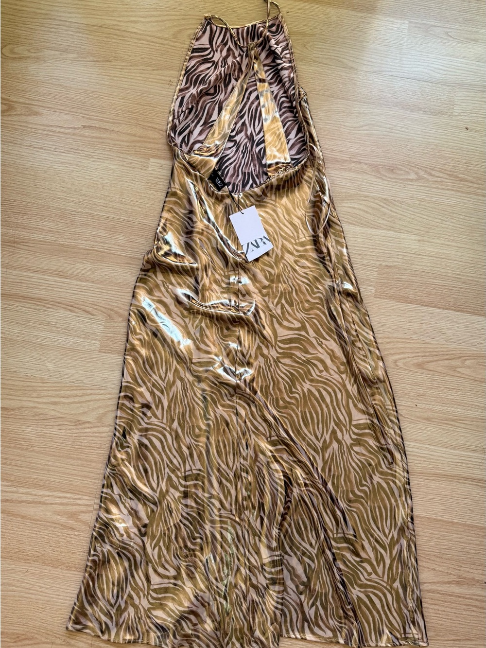 Zara Beige and Brown Animal-Print Midi Dress - Picture 4 of 6